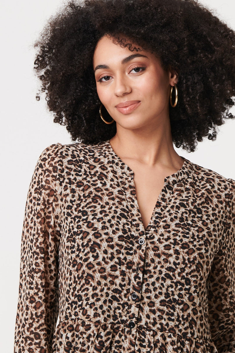 Animal Print Long Sleeve Short Dress