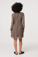 Animal Print Long Sleeve Short Dress