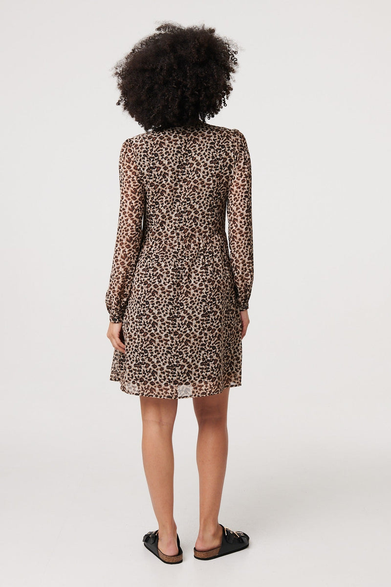 Animal Print Long Sleeve Short Dress