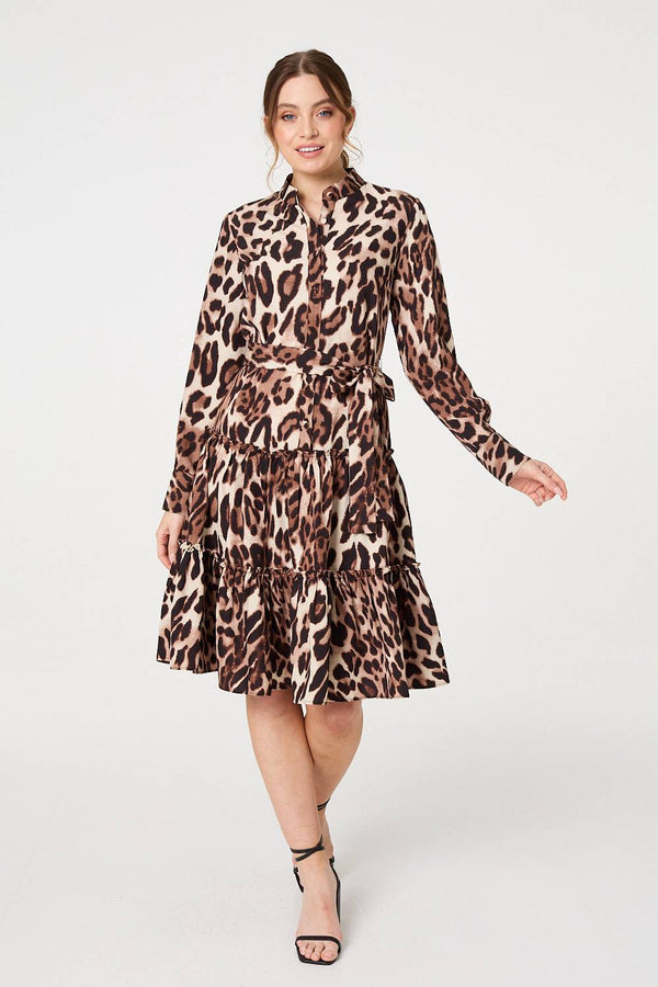 Animal Print Tiered Short Shirt Dress
