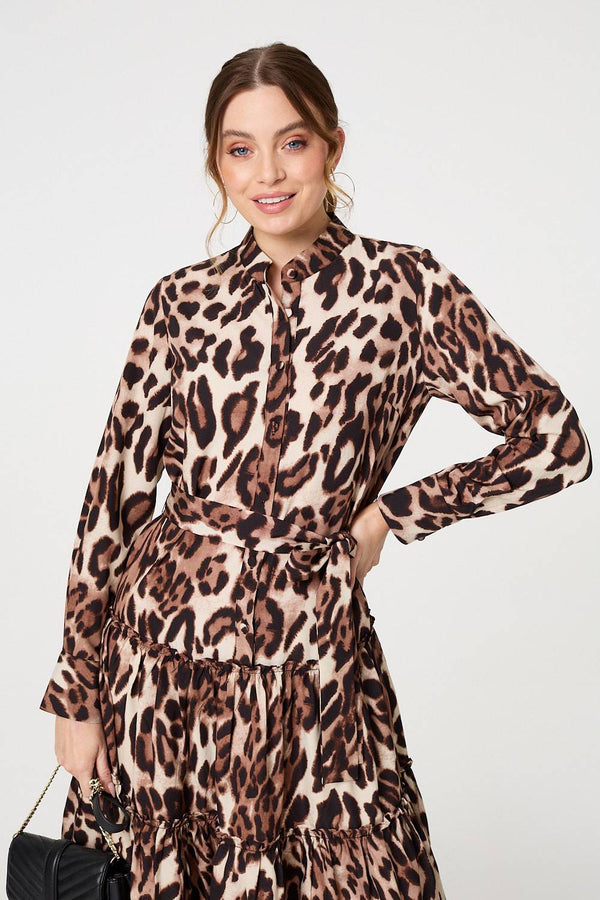 Animal Print Tiered Short Shirt Dress