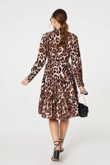 Animal Print Tiered Short Shirt Dress