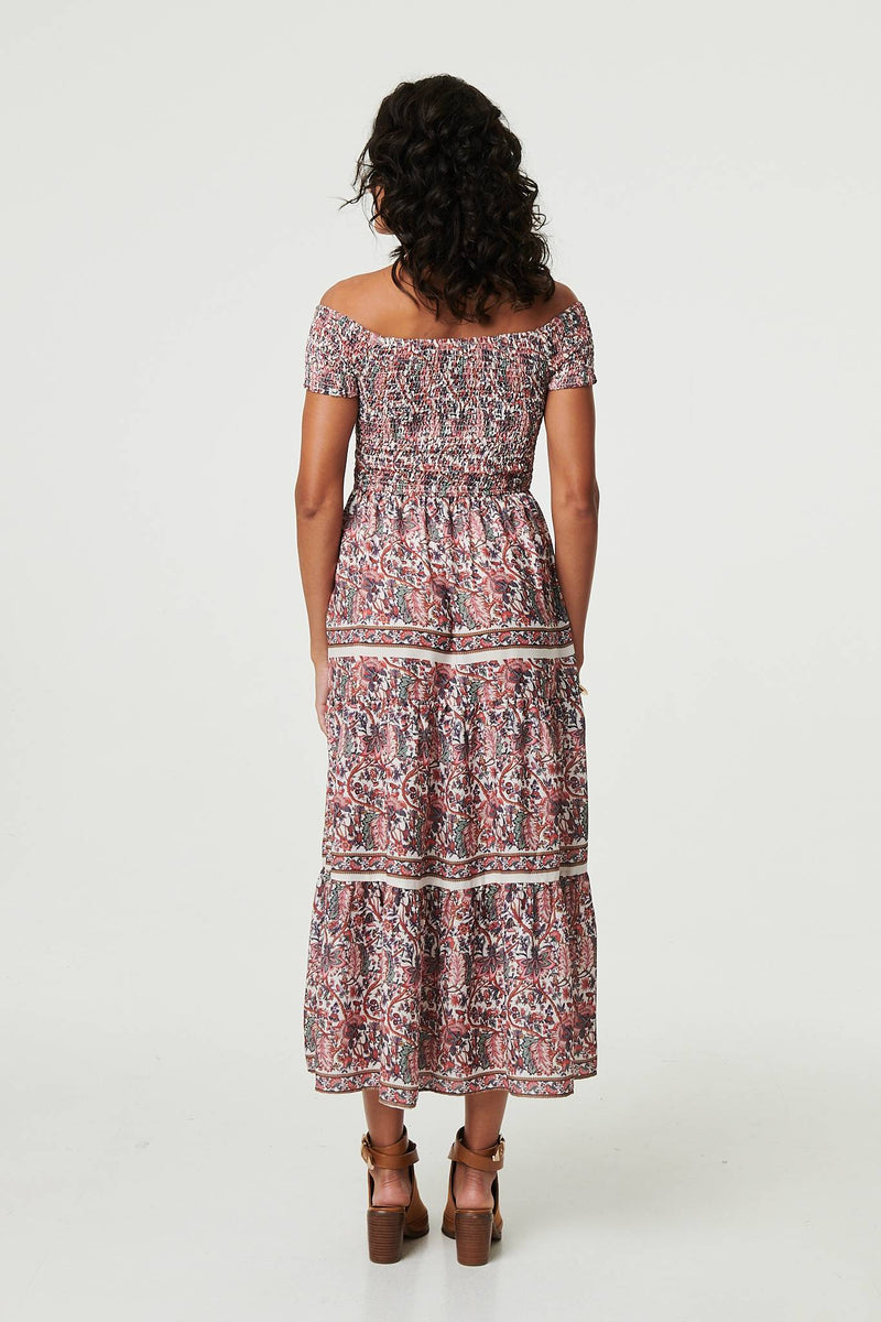 Ditsy Floral Bardot Smocked Midi Dress