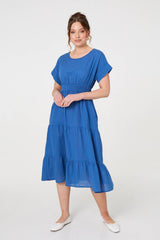 Relaxed Short Sleeve Tiered Midi Dress