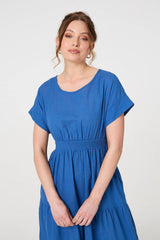 Relaxed Short Sleeve Tiered Midi Dress