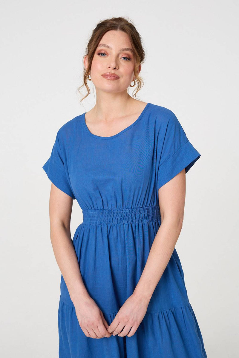 Relaxed Short Sleeve Tiered Midi Dress