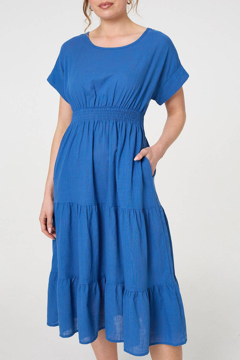 Relaxed Short Sleeve Tiered Midi Dress
