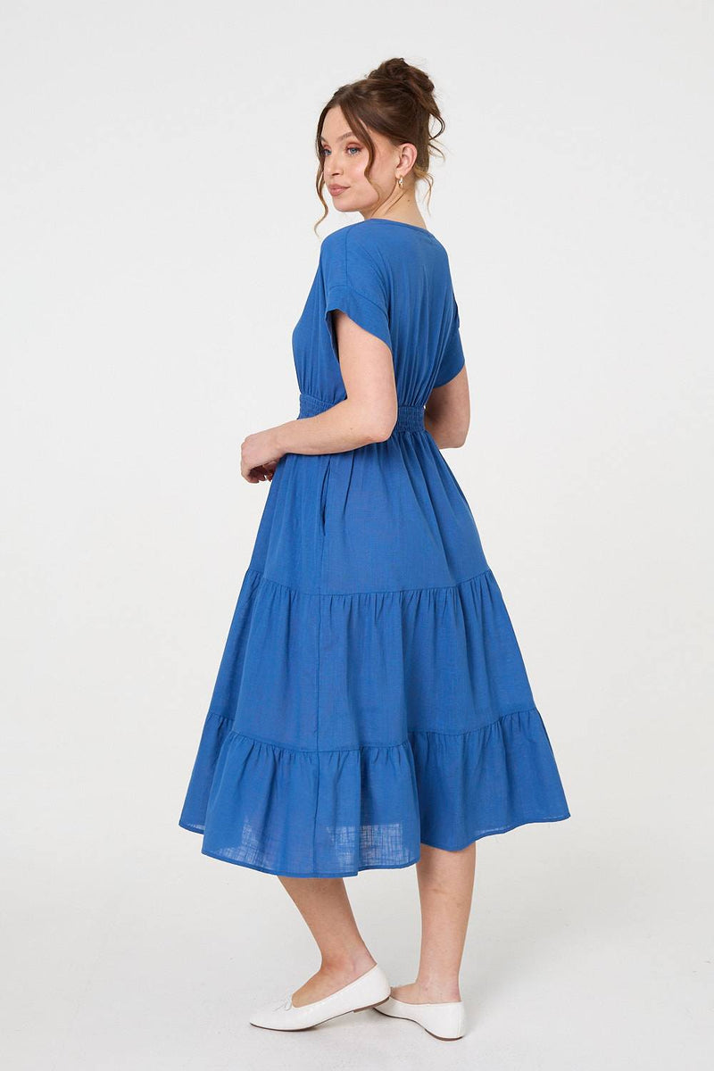 Relaxed Short Sleeve Tiered Midi Dress