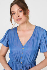 Short Sleeve Drawstring Waist Midi Dress