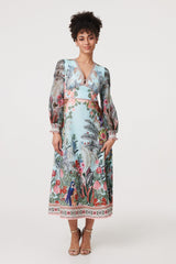 Tropical Print Empire Waist Midi Dress