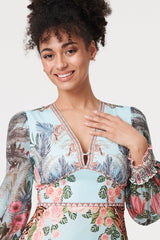 Tropical Print Empire Waist Midi Dress