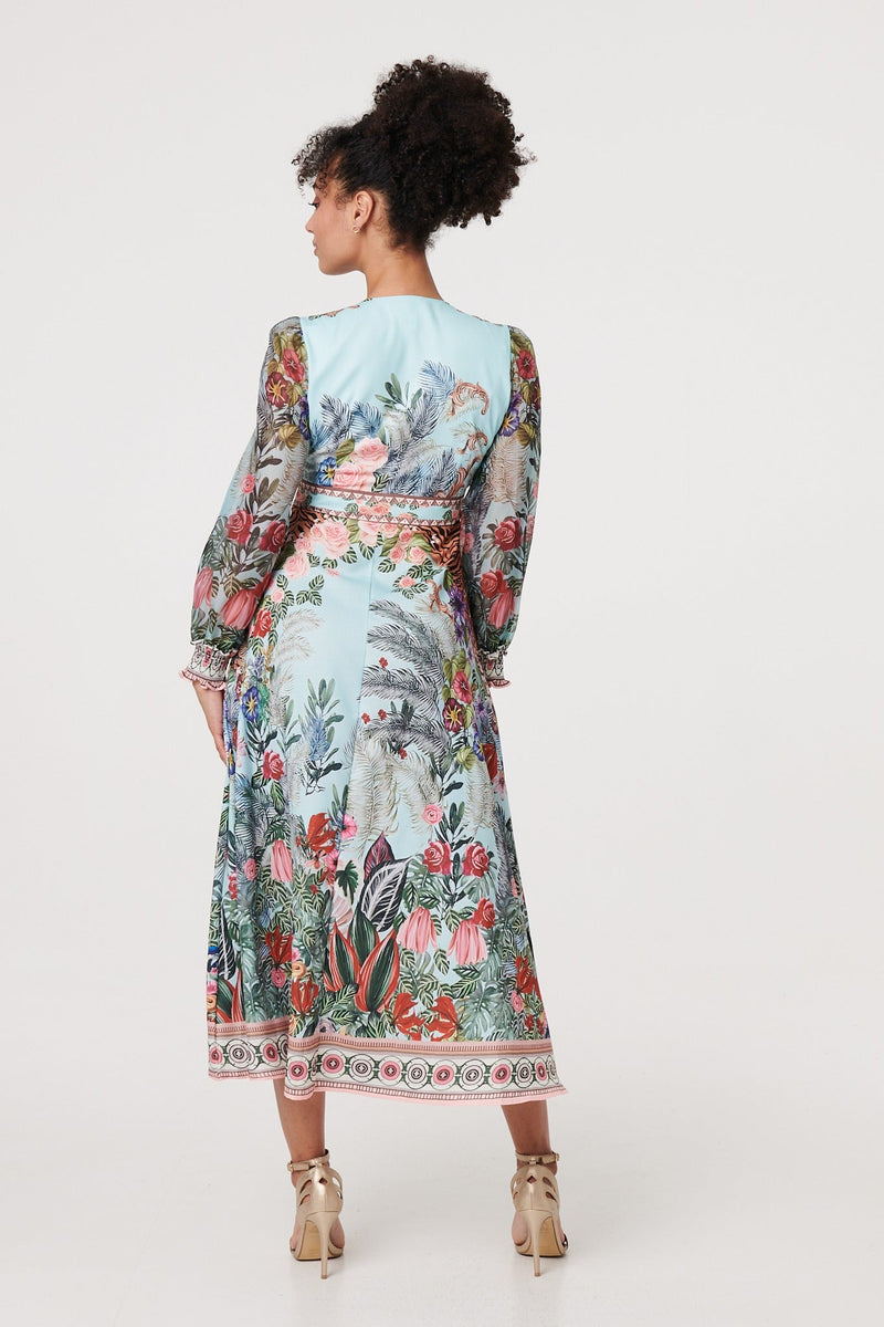 Tropical Print Empire Waist Midi Dress