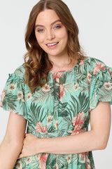 Tropical Print Frill Tiered Midi Dress