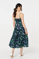 Floral Sleeveless Tie Waist Midi Dress