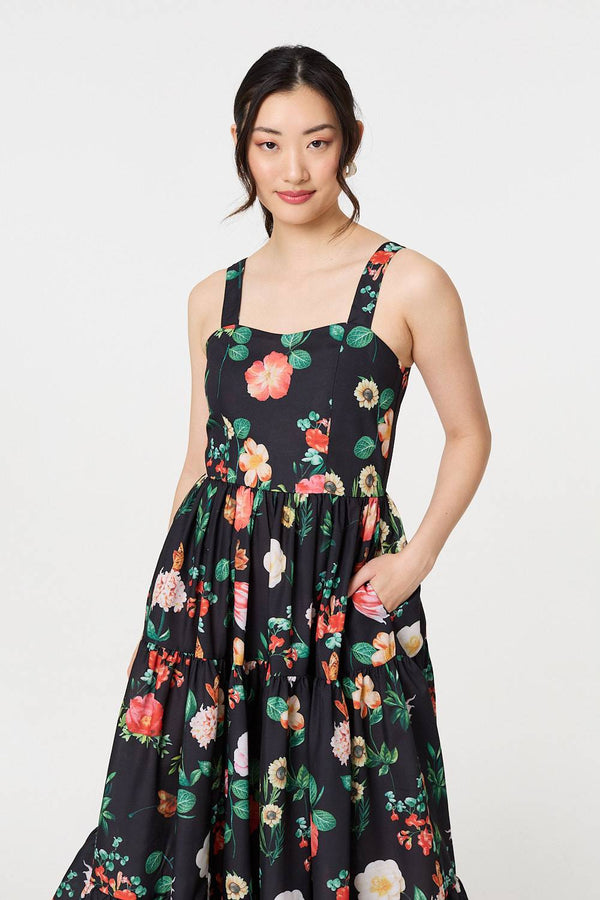 Floral Sleeveless Skater Midi Dress
