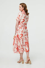 Printed Tie Waist Shirt Midi Dress