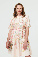 Floral Puff Sleeve High Neck Short Dress