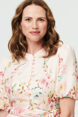 Floral Puff Sleeve High Neck Short Dress