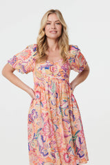 Abstract Ruched Empire Knee Length Dress