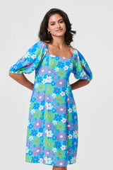 Floral Square Neck Knee Length Dress