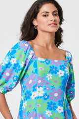 Floral Square Neck Knee Length Dress