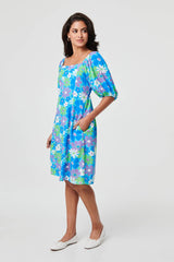 Floral Square Neck Knee Length Dress
