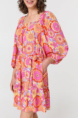 Vintage Floral Tie Waist Short Dress