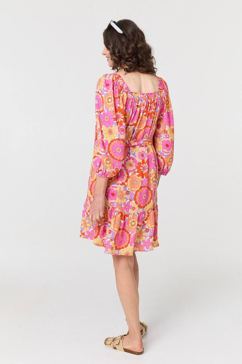 Vintage Floral Tie Waist Short Dress