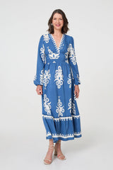 Ikat Print Empire Kimono Maxi Dress