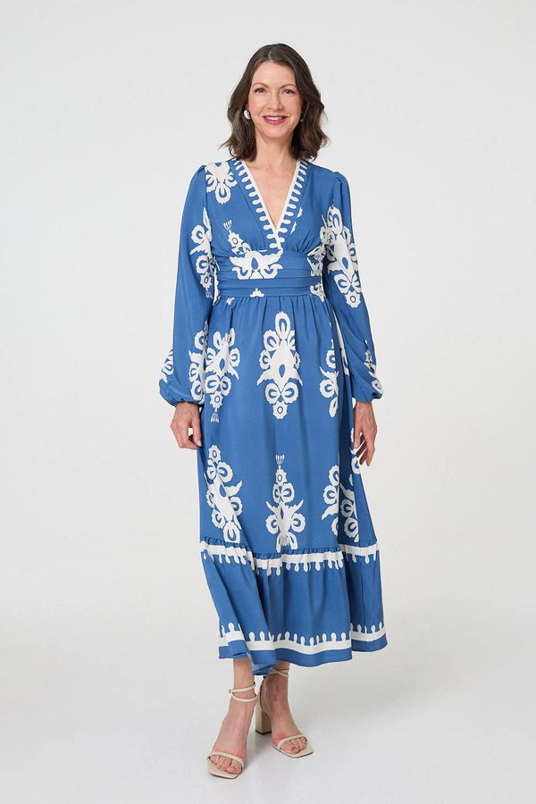 Ikat Print Empire Kimono Maxi Dress
