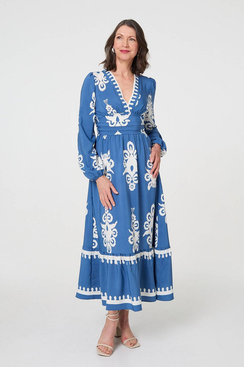 Ikat Print Empire Kimono Maxi Dress