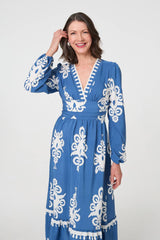 Ikat Print Empire Kimono Maxi Dress