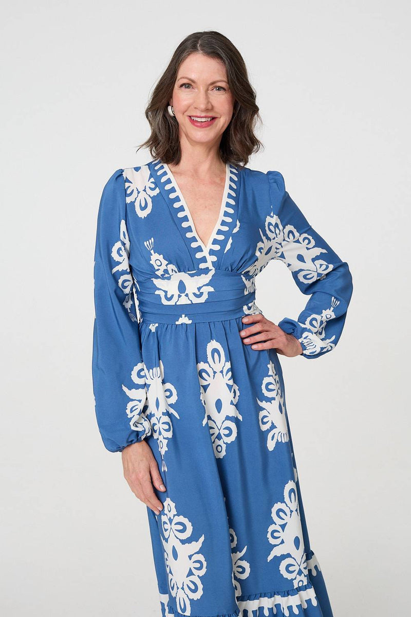 Ikat Print Empire Kimono Maxi Dress