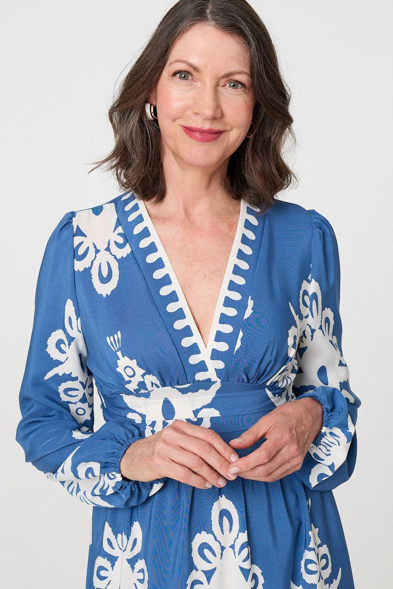 Ikat Print Empire Kimono Maxi Dress