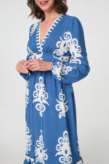 Ikat Print Empire Kimono Maxi Dress