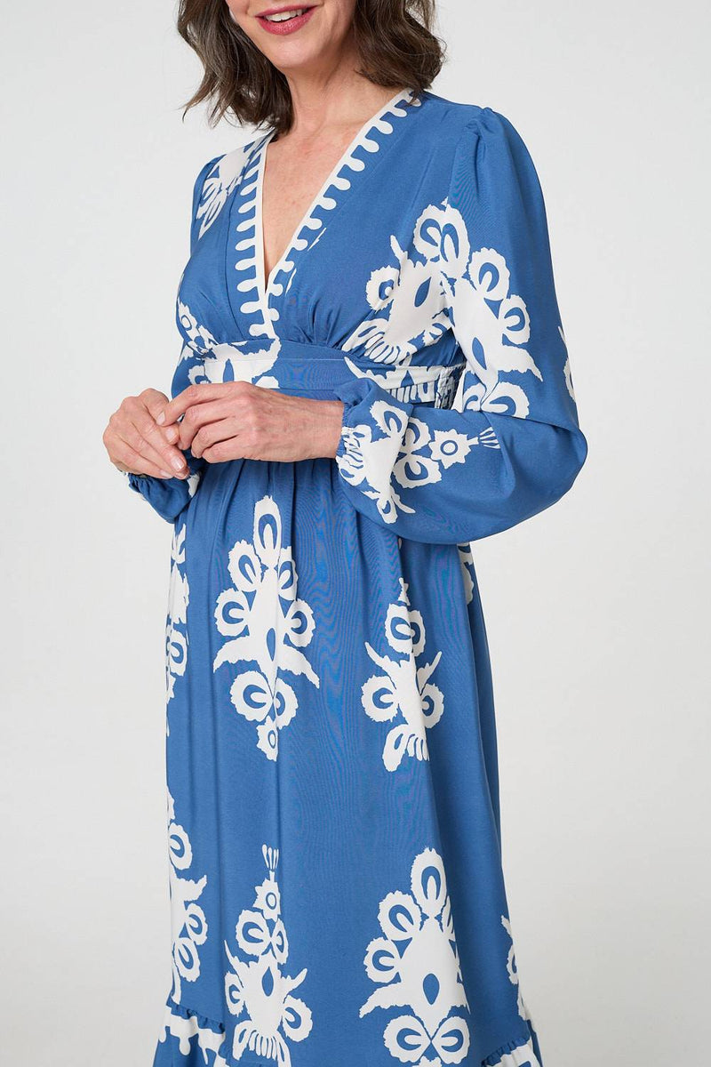 Ikat Print Empire Kimono Maxi Dress