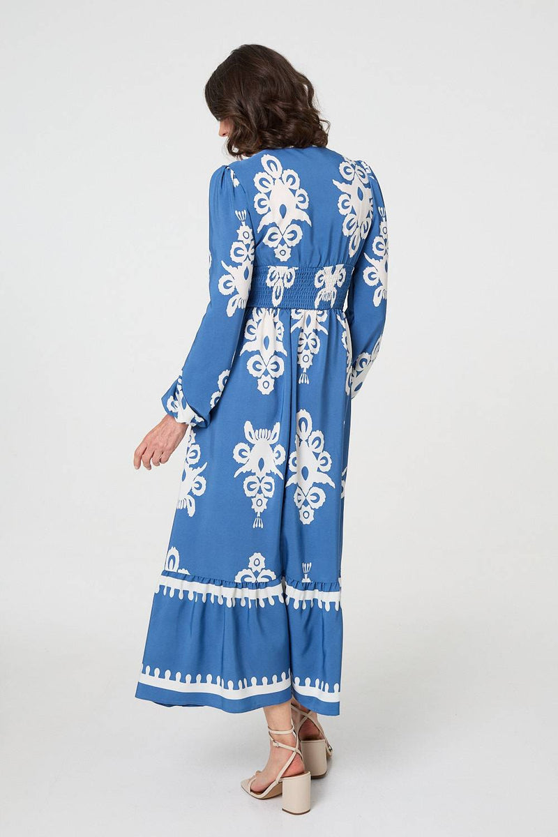 Ikat Print Empire Kimono Maxi Dress