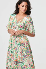 Printed 1/2 Flared Sleeve Midi Dress