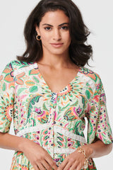 Printed 1/2 Flared Sleeve Midi Dress