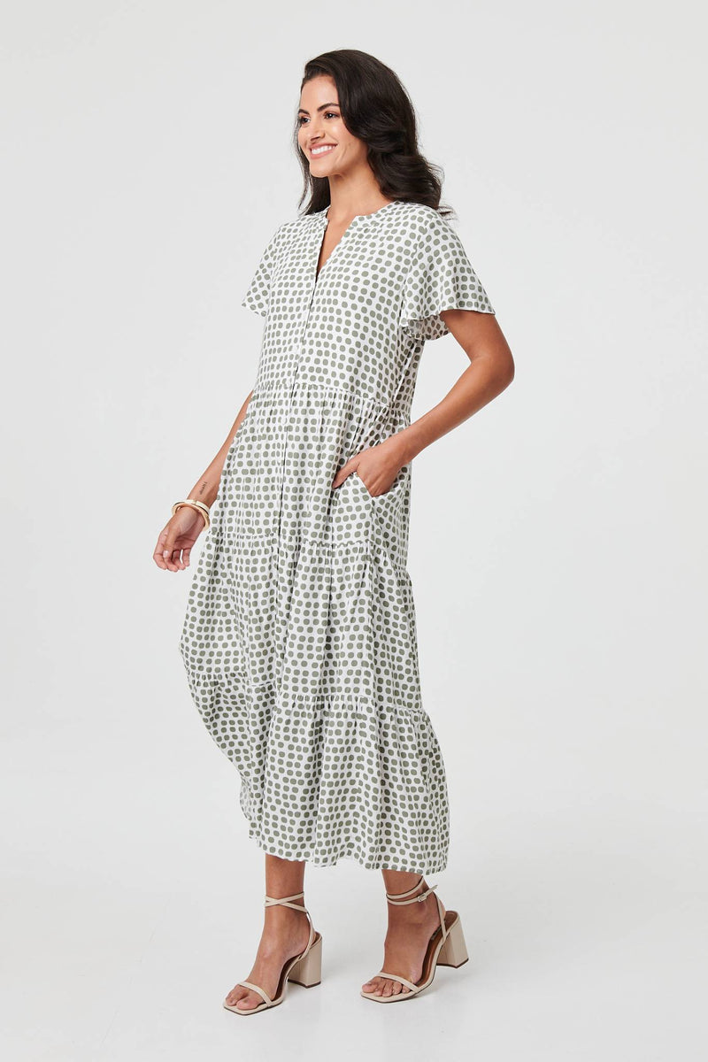 Printed Short Sleeve Relaxed Midi Dress