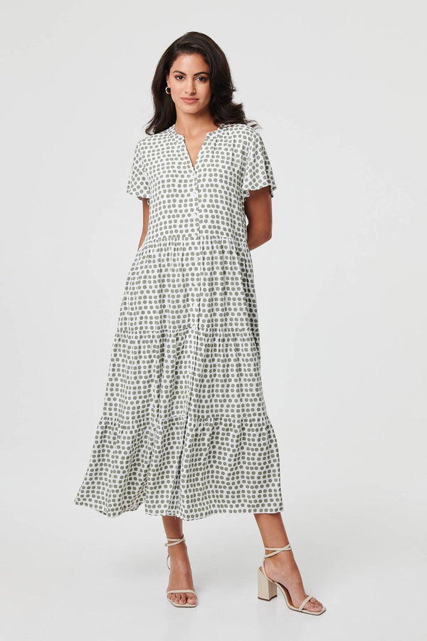 Printed Short Sleeve Relaxed Midi Dress