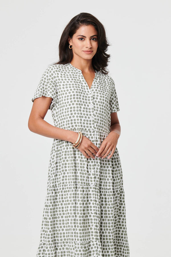 Printed Short Sleeve Relaxed Midi Dress
