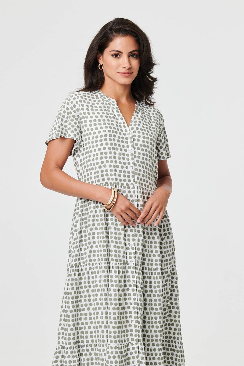 Printed Short Sleeve Relaxed Midi Dress