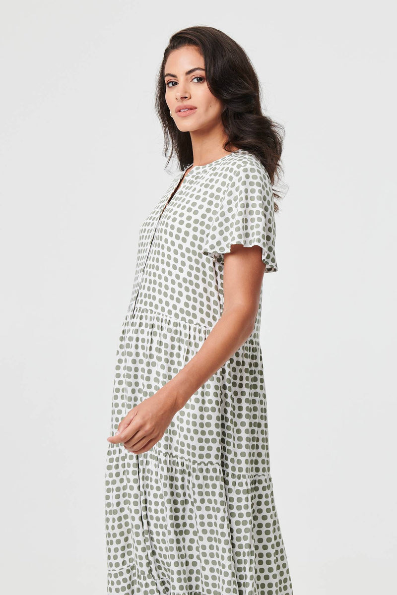 Printed Short Sleeve Relaxed Midi Dress