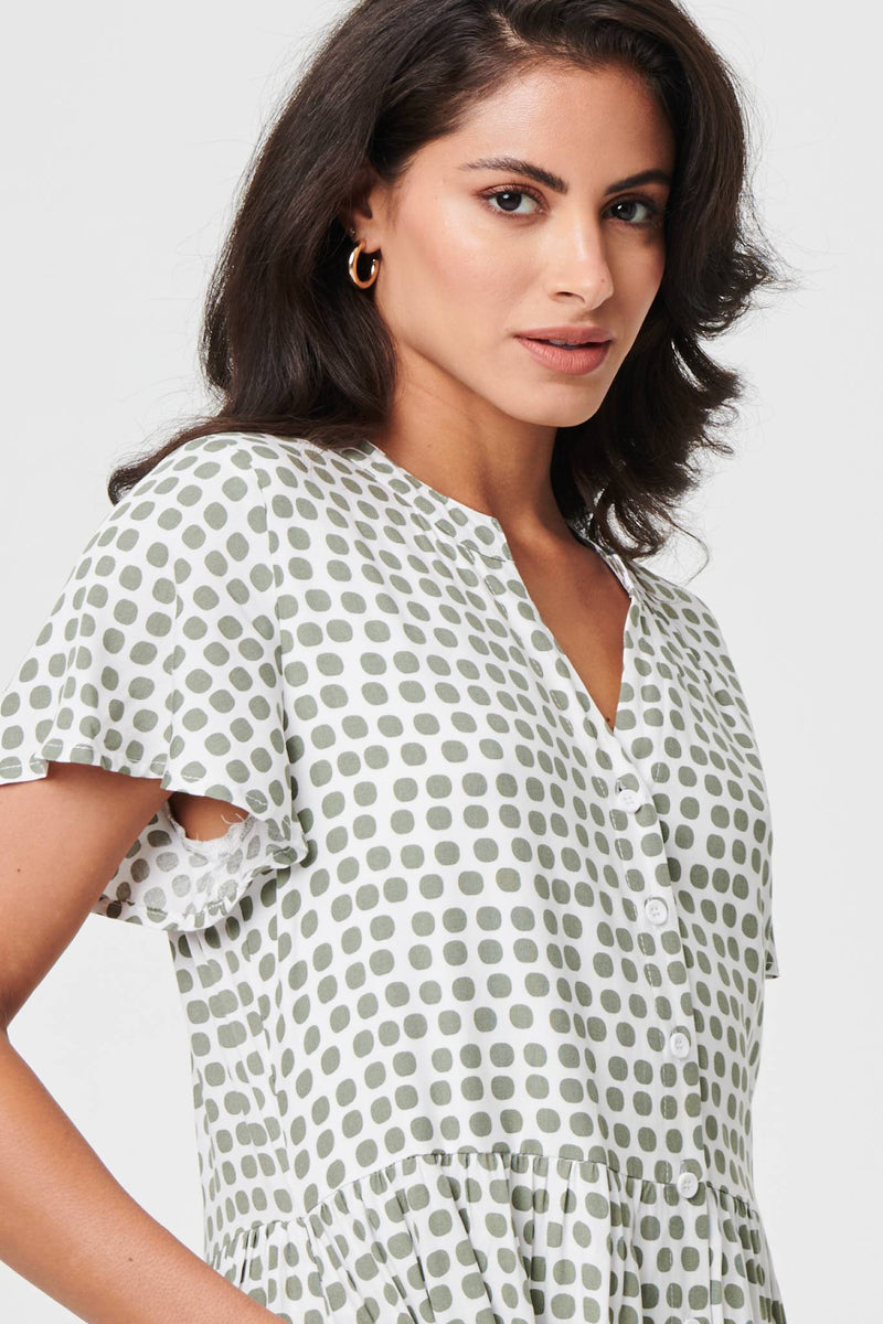 Printed Short Sleeve Relaxed Midi Dress