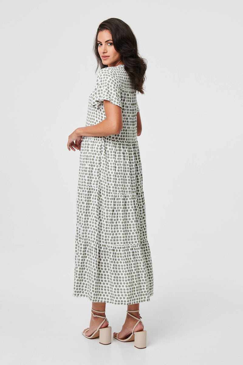 Printed Short Sleeve Relaxed Midi Dress