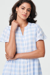 Checked Short Sleeve Tiered Maxi Dress