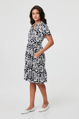 Printed Short Sleeve Mini Shirt Dress