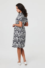 Printed Short Sleeve Mini Shirt Dress