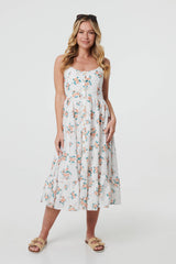 Floral A-Line Cami Strap Midi Dress